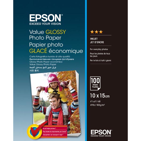 Epson Value Glossy Photo Paper, foto papír, lesklý, bílý, 10x15cm, 183 g/m2, 100 ks