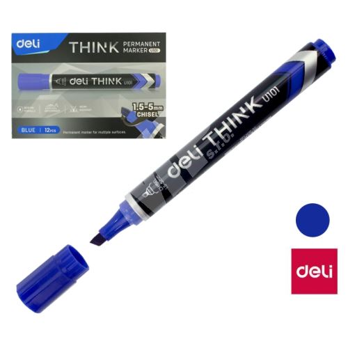 Popisovač Deli EU10130 modrý zkosený permanent (8576) 1