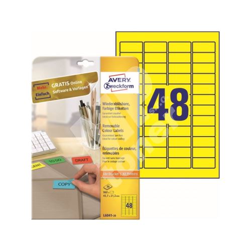 Mini etikety AVERY žluté 45,7x21,2 mm A4 - L6041-20 1