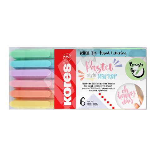 Popisovače Kores Pastel Style, štětcový hrot, 6 barev 1