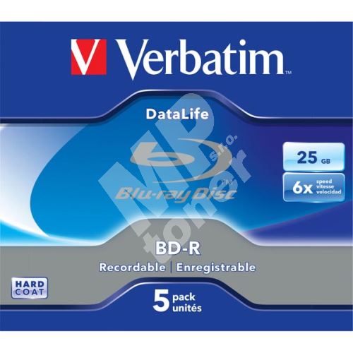 Verbatim BD-R, Datalife, 25GB, jewel, 43836, 6x, 5-pack 1