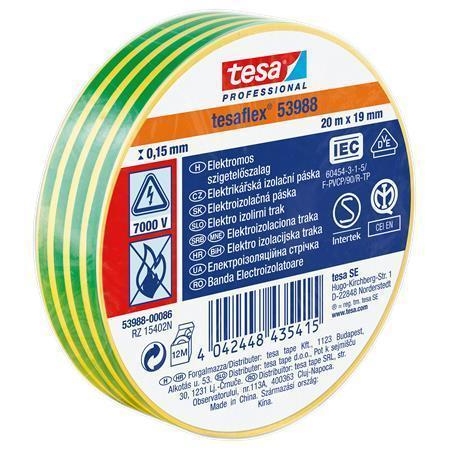 Elektroizolační páska Tesa Professional, 19 mm x 20 m, zelená/žlutá