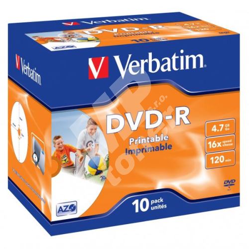 Verbatim DVD-R, DataLife PLUS, 4,7 GB, Wide Printable, jewel box, 43521, 16x, 10-pack 1