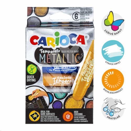 Temperové barvy Carioca Metallic, v tyčince, snadno omyvatelné, 6 barev 1