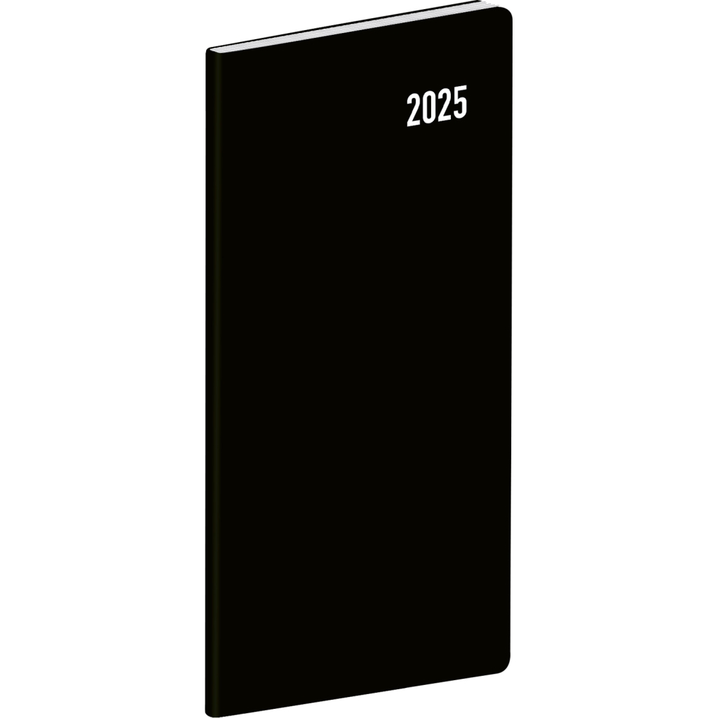 Kapesní diář Notique 2025, plánovací měsíční, černý, 8 x 18 cm