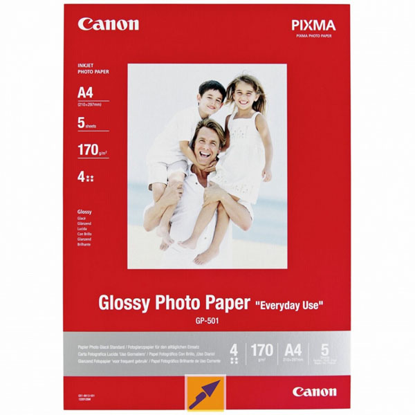Canon Glossy Photo Paper, foto papír, lesklý, GP-501, bílý, 10x15cm, 210 g/m2, 5 ks