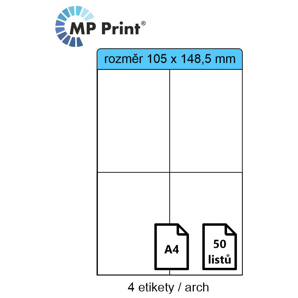 Samolepící etikety MP print 105x148,5 mm, 4ks/arch, 50 archů