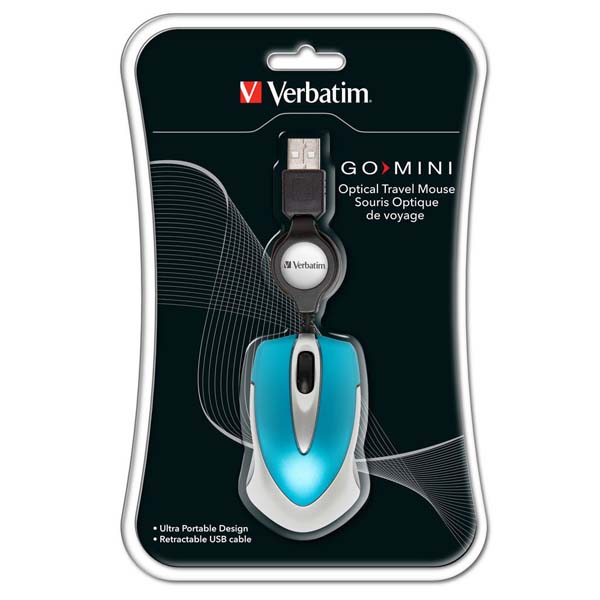 Myš Verbatim cestovní optická, 1 kolečko, USB, modrá, 1000dpi