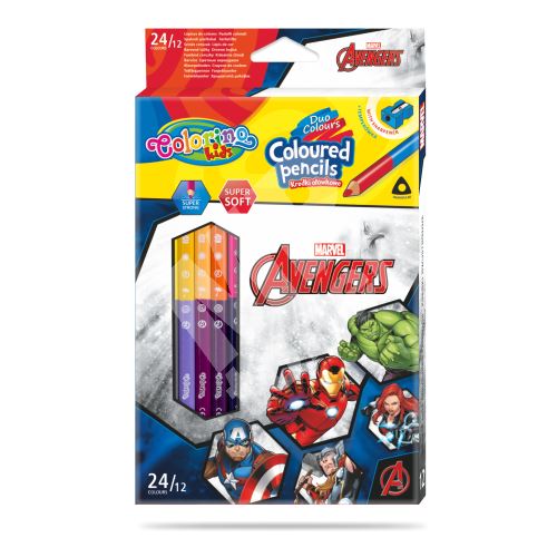 Colorino Marvel Avengers pastelky trojhranné, oboustranné, s ořezávátkem, 24 barev 1