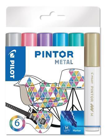 Set dekorativních popisovačů Pilot Pintor M, metalická, 6 barev, 1,4 mm