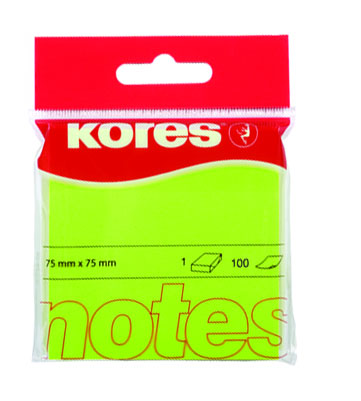 Samolepící bločky Kores 75x75mm neonově zelené 100 listů