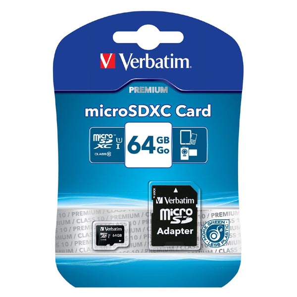 64GB Verbatim Micro SDC micro SDXC, 44084, UHS-I, s adaptérem