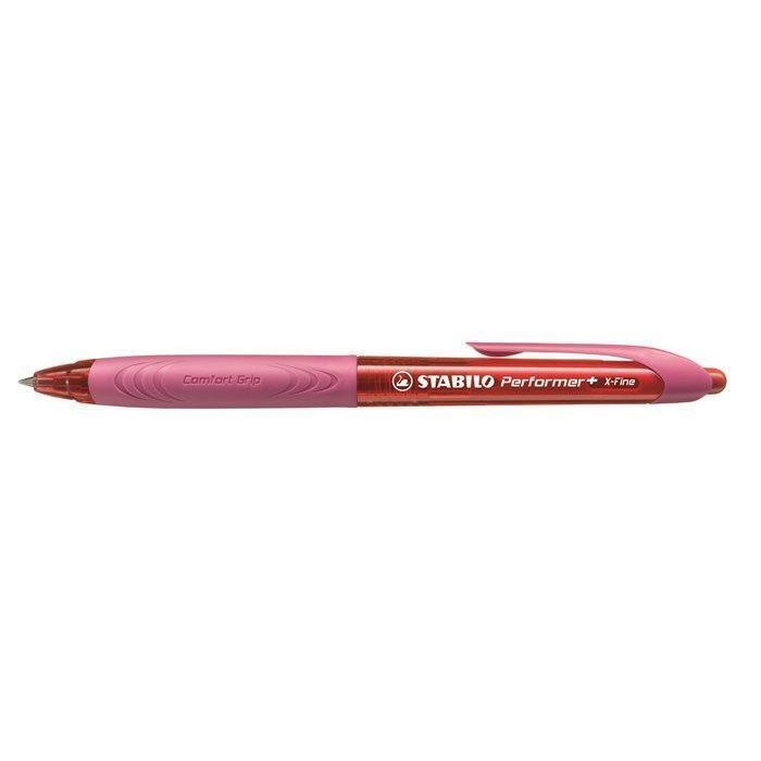 Kuličkové pero Stabilo Performer+, červené tělo, 0,38mm, modrý inkoust