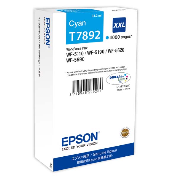 Inkoustová cartridge Epson C13T789240, WF-5620DWF, WF-5110DW, XXL, cyan, originál