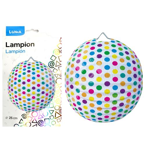 Lampion Luma, kulatý, 25cm, barevný puntík 1