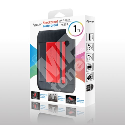 1TB Apacer AC633, Externí HDD 2.5" USB 3.0, odolný, červený 1