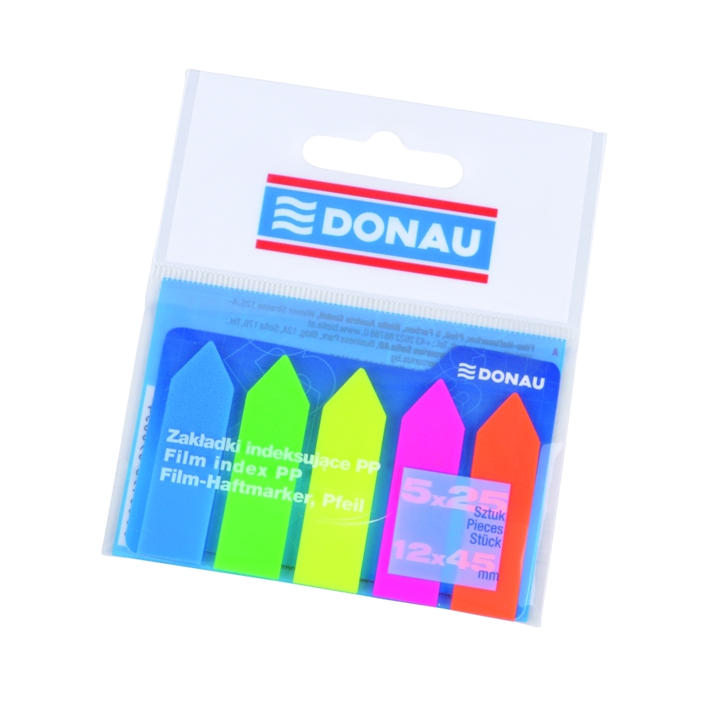 Záložky samolepicí šipky Donau, 12 x 45 mm, plastové, mix neonových barev