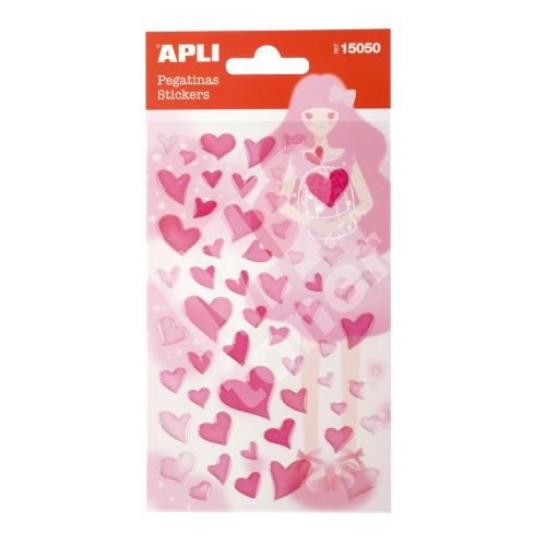 Samolepky Apli - Srdíčka, růžové glitry 1