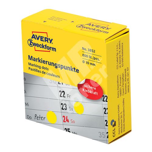 Značkovací etikety Avery Zweckform 10mm, žluté, 800 etiket, pro ruční popis - 3852 1