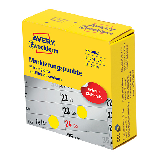 Značkovací etikety Avery Zweckform 10mm, žluté, 800 etiket, pro ruční popis - 3852