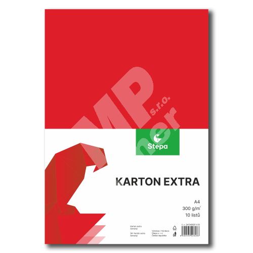 Barevný karton Extra 300g A4, 10listů, červený 2