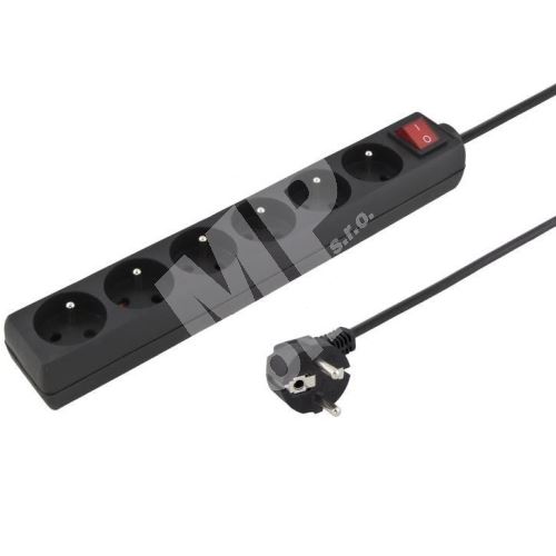 Prodlužovací přívod 230V 3m 6 zásuvek, vypínač, černý 1