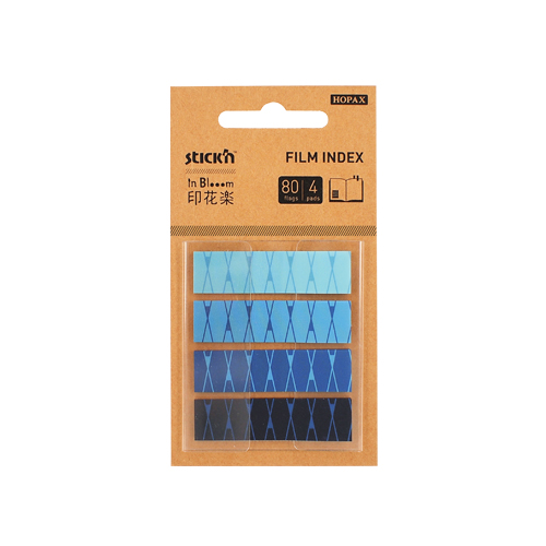 Plastové samolepicí záložky Stick'n in Blooom design mix, 45 x 12 mm, modré