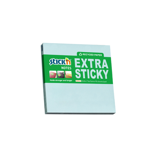 Samolepicí bloček Stick'n Extra Sticky recyklovaný pastelově modrý, 76 x 76 mm
