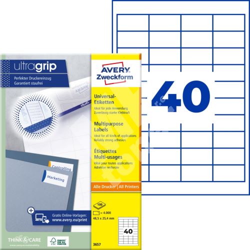 Univerzální etikety AVERY QuickPEEL 48,5x25,4 mm 100 listů A4 - 3657 1