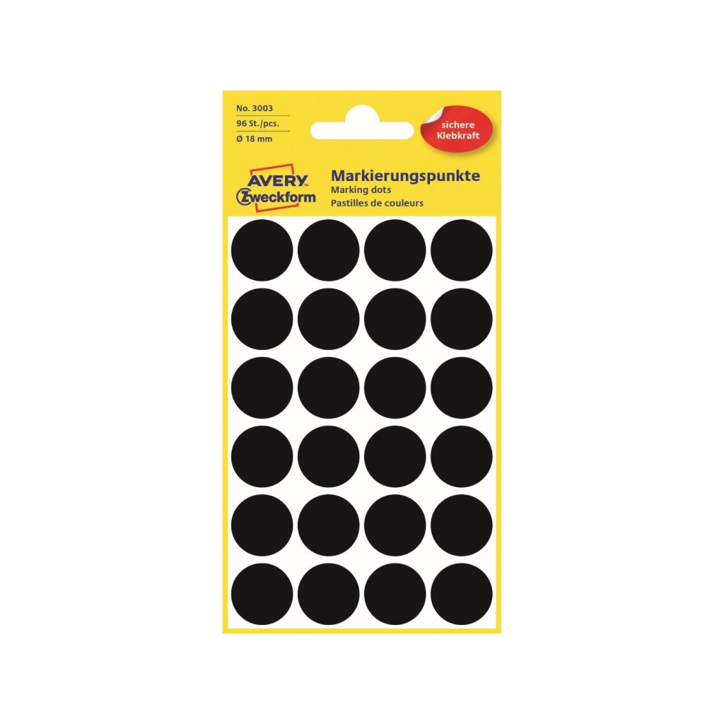 Etikety na ruční popis kolečko průměr 18 mm - černé - 3003