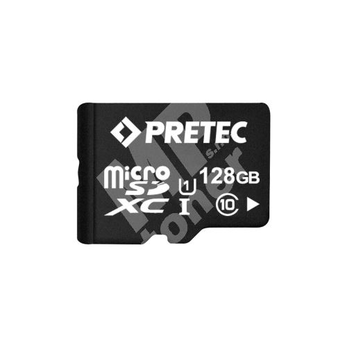 Pretec 128GB, micro SDXC, class 10, UHS-I + adaptér 1