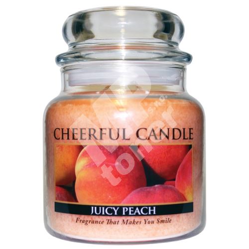 Cheerful Candle Vonná svíčka ve skle Šťavnatá Broskev - Juicy Peach, 16oz 1