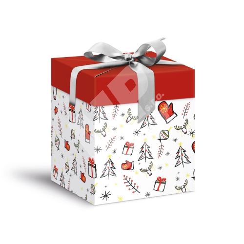 Krabička dárková vánoční 12 x 12 x 15cm, červeno bílá 1