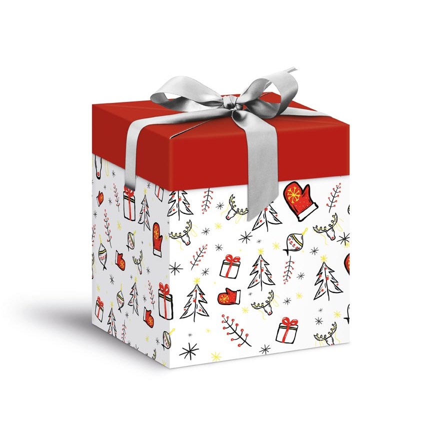 Krabička dárková vánoční 12 x 12 x 15cm, červeno bílá