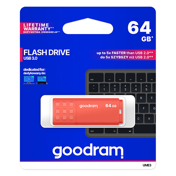 64GB Goodram UME3, USB flash disk 3.0, oranžová