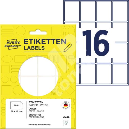 Samolepící etikety 38 x 29 mm, 384 ks etiket v bal. 3326 1