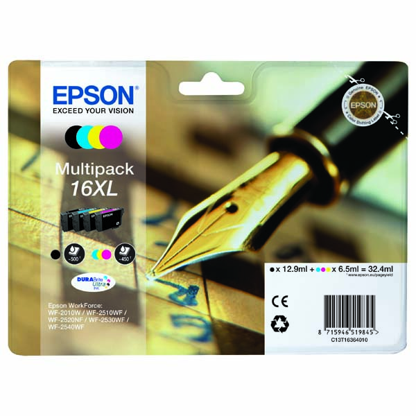 Inkoustová cartridge Epson C13T163640, WF-2540WF, WF-2520NF, CMYK, 16XL, originál