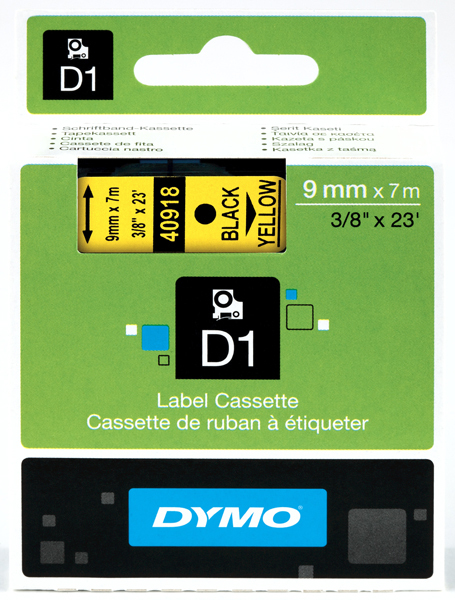 Páska Dymo D1 9 mm x 7m, černý tisk/žlutý podklad, 40918 S0720730