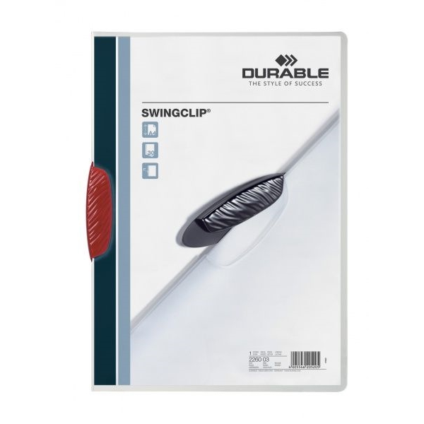 Desky s rychlovazačem Durable Swingclip 30, červená, s klipem, A4, PP