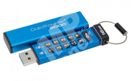 Kingston DT2000 16GB, USB flash disk 3.0, 256bit AES HW šifrování, keypad, modrá 1