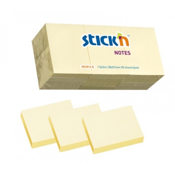 Samolepící bločky Stick'n 38x51mm, žlutá, 3x100 listů