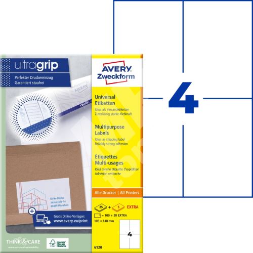 Samolepící etikety Ultragrip 105 x 148 mm, 30 listů A4 6120 1