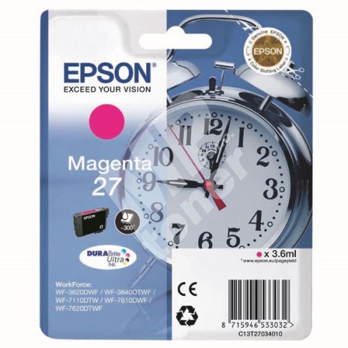 Cartridge Epson C13T27034012, magenta, 27, originál 1