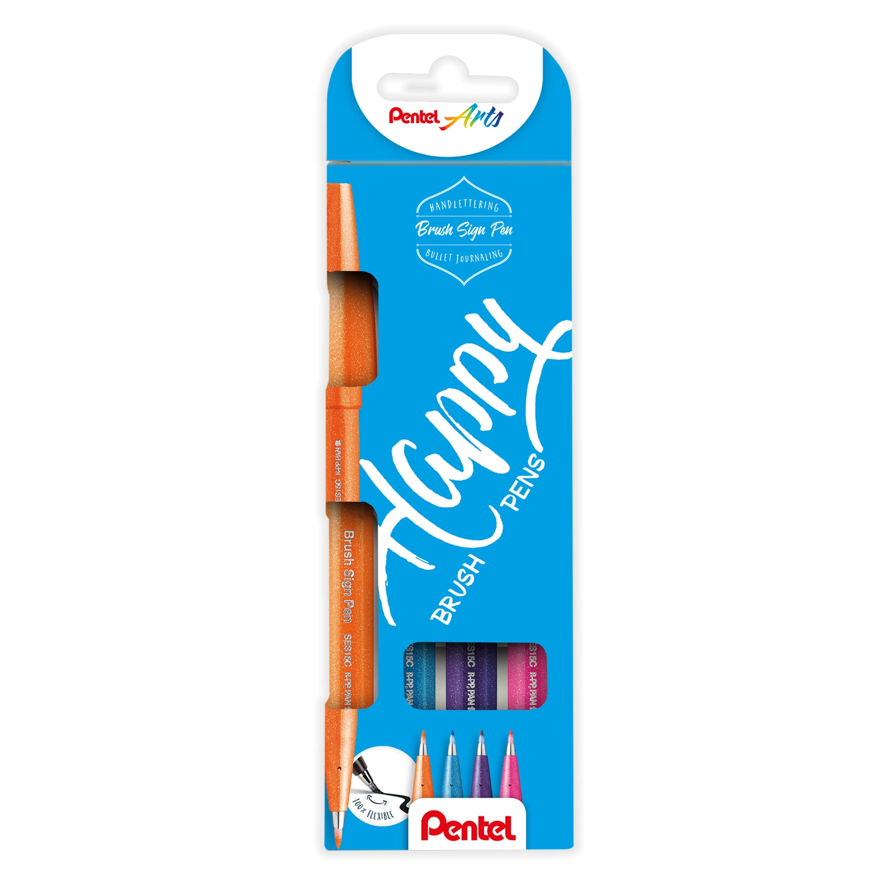 Štětečkové popisovače Pentel Brush Sign Pen touch SES15 Happy sada