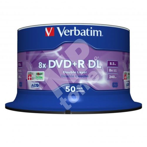Verbatim DVD+R, Matt Silver, 8,5GB, General Double Layer, 43758, 8x, 50-pack 1