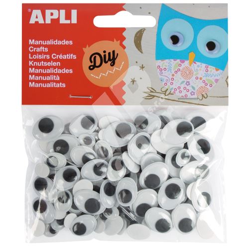 Apli oválné oči Moving eyes, mix velikostí, samolepicí, černé, 100 ks 1