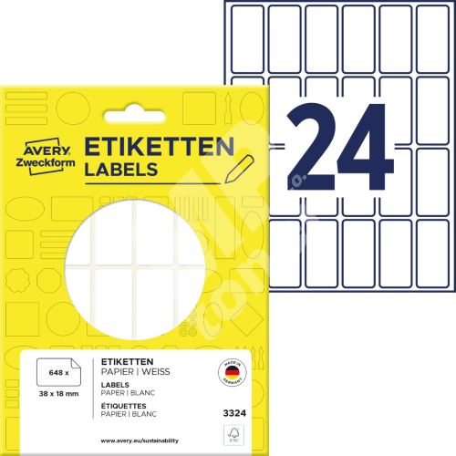 Samolepící etikety 38 x 18 mm, 648 ks etiket v bal. 3324 1