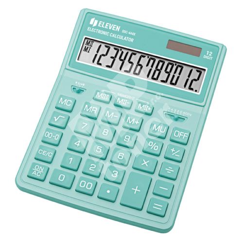 Kalkulačka Eleven SDC-444XRGNE, zelená, stolní, dvanáctimístná, duální napájení 1