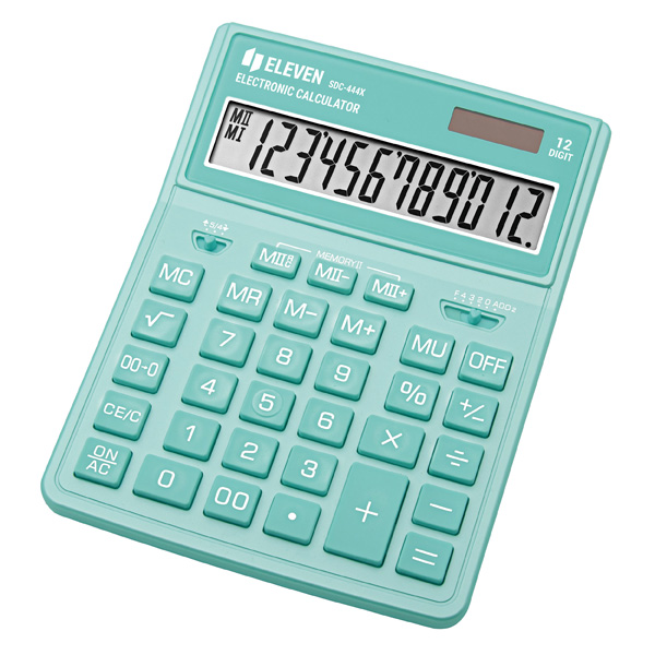 Kalkulačka Eleven SDC-444XRGNE, zelená, stolní, dvanáctimístná, duální napájení