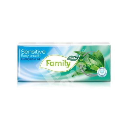 Papírové kapesníky Tento Sensitive Easy Breath, eukalyptový olej, 3 vrstvé, 10x10 ks 1